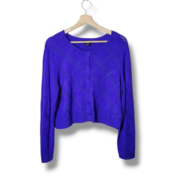 Jason Wu Cropped Cardigan L Royal Blue Textured Knit Button Front NWOT Preppy - Picture 1 of 8